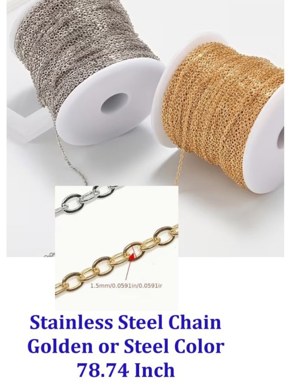 Stainless Steel Chain Golden or Steel Color 78.74 Inch
